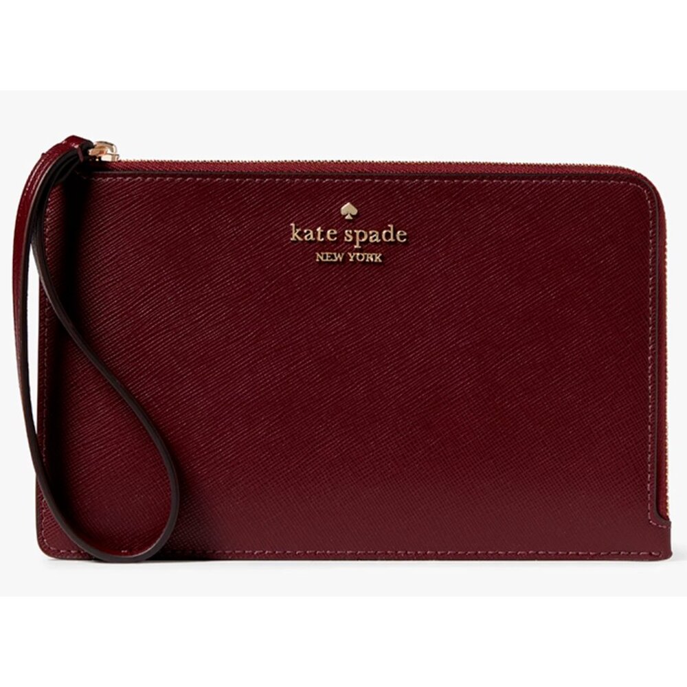 S Kate Spade Staci Medium L-Zip Wristlet Purple Leather Wallet KG038 NWT $139